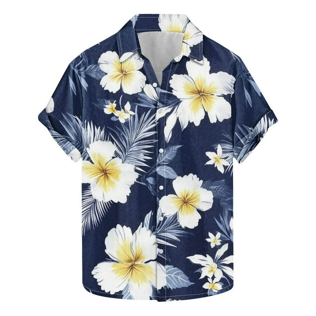 Camisas de Manga Larga para Hombres Moda Casual Floral Estampado Hawaiano Solapa Botón Superior, Ligero para Primavera Verano