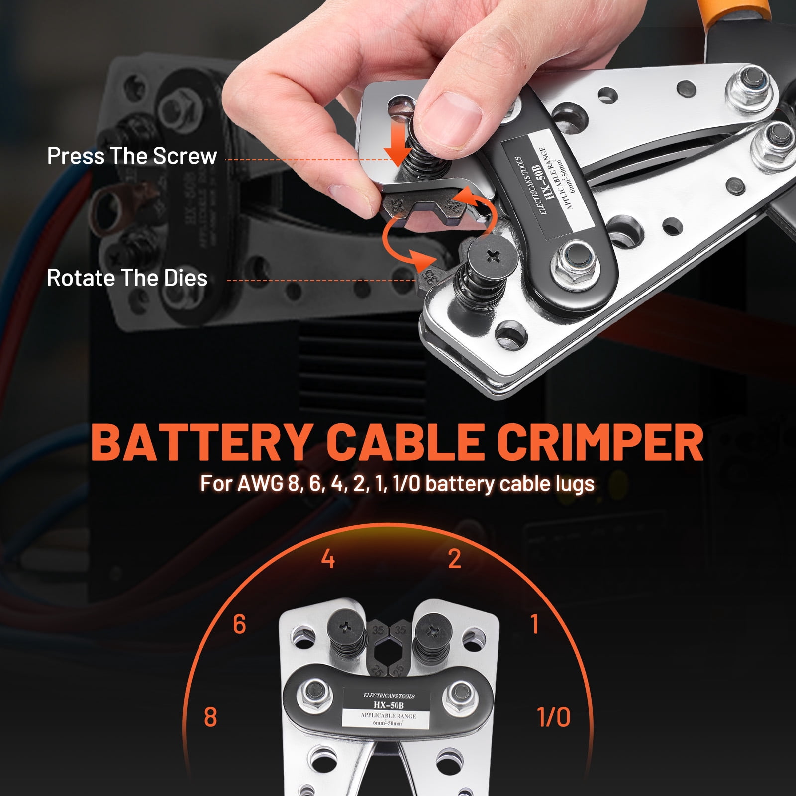 Filluck 245PCS Battery Cable Crimping Tool Kit, Copper Wire Lug AWG 1 2 4 6 8 1/0 Gauge, Wire Crimper for AWG 10-1/0 with Cable Cutter, Battery Terminal Connectors with 3:1 Heat Shrink Tubing
