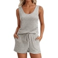 thumbnail image 3 of JIAYUE Women's Two Piece Set Casual Scoop Neck Sleeveless Tank Top And Shorts With Pocket Drawstring Solid Color Comfortable Summer Outfit Sets, 3 of 6