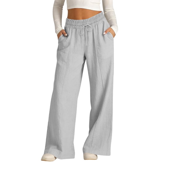 Ynynloco Women's 100%Cotton Palazzo Pants High Waist Flowy Wide Leg Beach Drawstring Trousers with Pockets