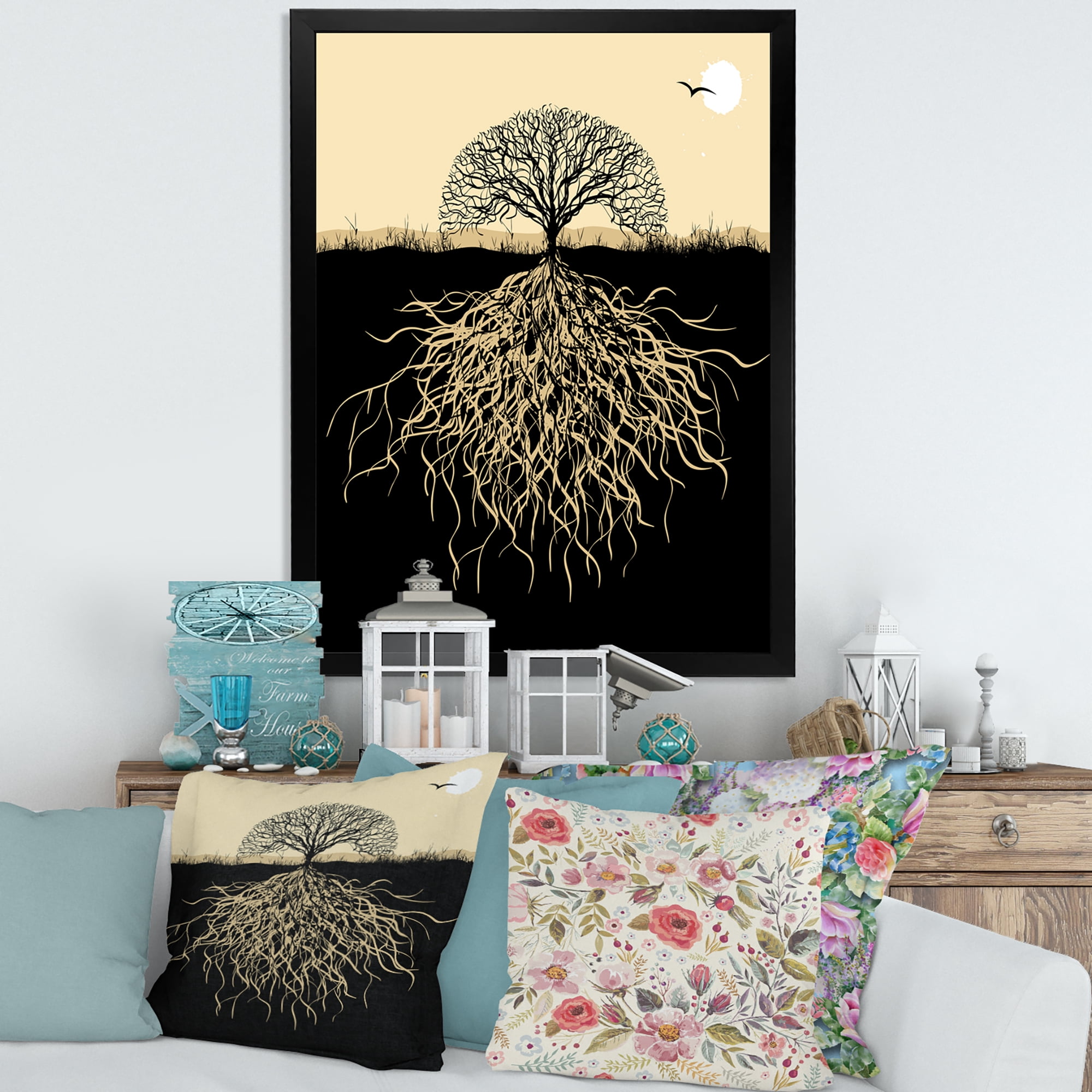 Designart 'Tree Silhouette With Underground Roots' Traditional Framed Art Print