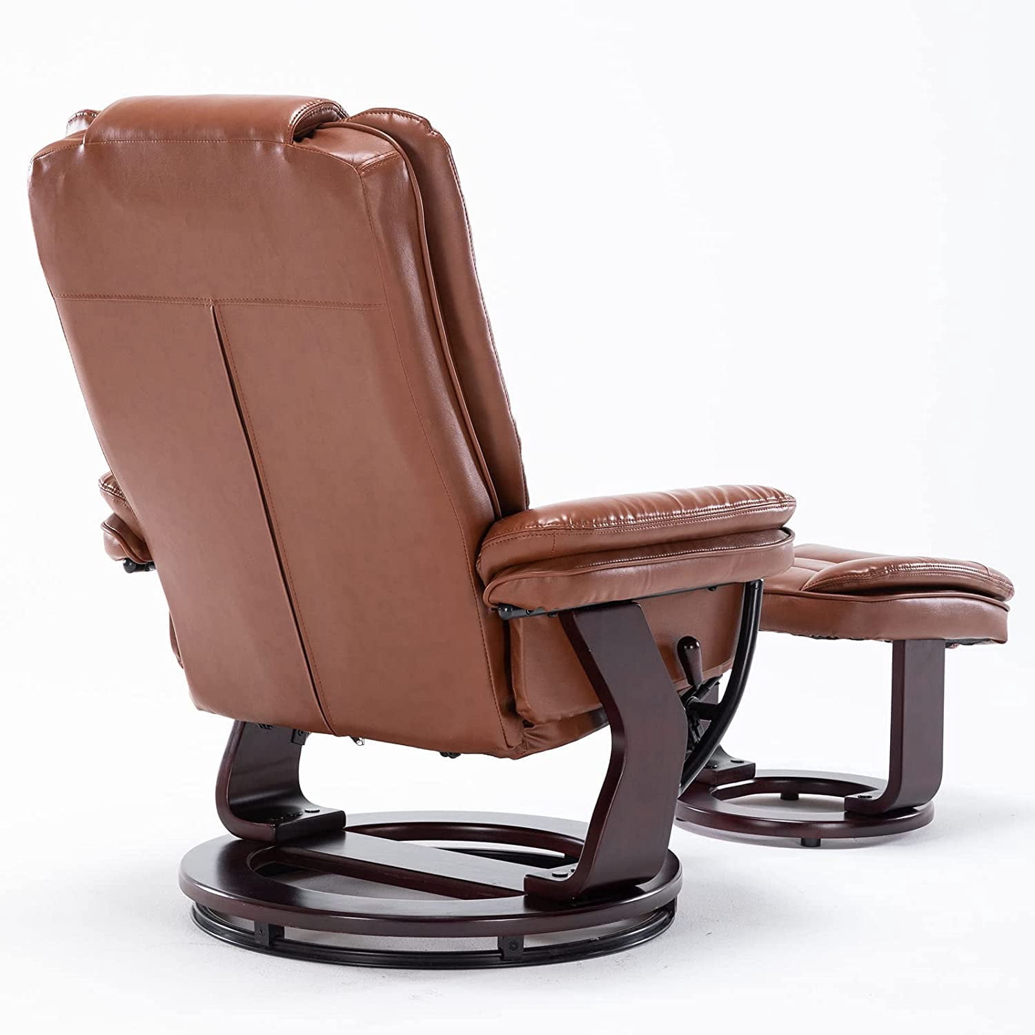 32'' Wide Manual Swivel Standard Recliner with Ottoman,Faux Leather,Brown