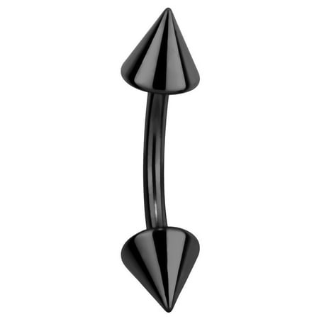 Black Eyebrow Ring - Black Spike Anodized Surgical Steel Eyebrow Ring Barbell