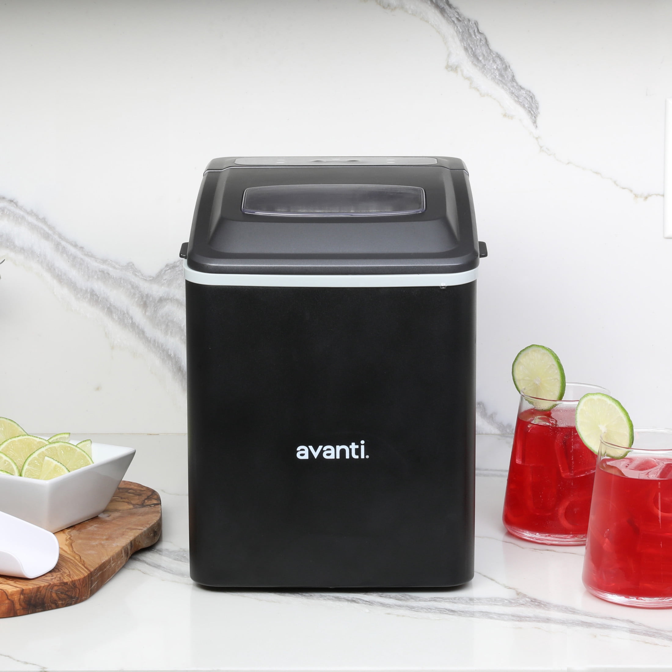 Avanti Mighty Ice 26lb. Countertop Bullet Ice Maker, Fast 6-Minute Ice Cycle, Self-Cleaning, Two Ice Sizes, Ultra Quiet, in Black (AVIM2625BK)