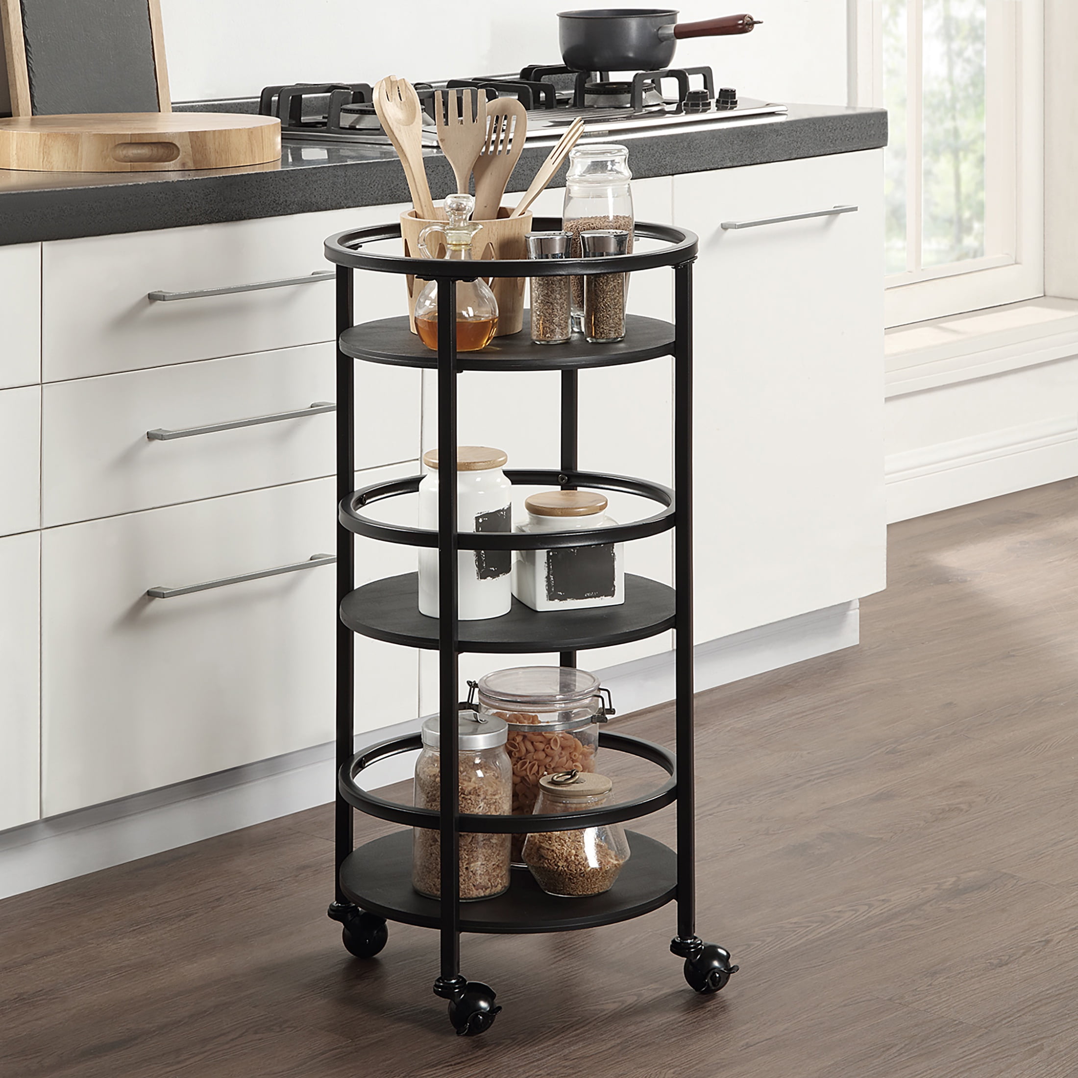 Mainstays 32"  3-Tier Rolling Round Kitchen Storage Bar Cart, Black