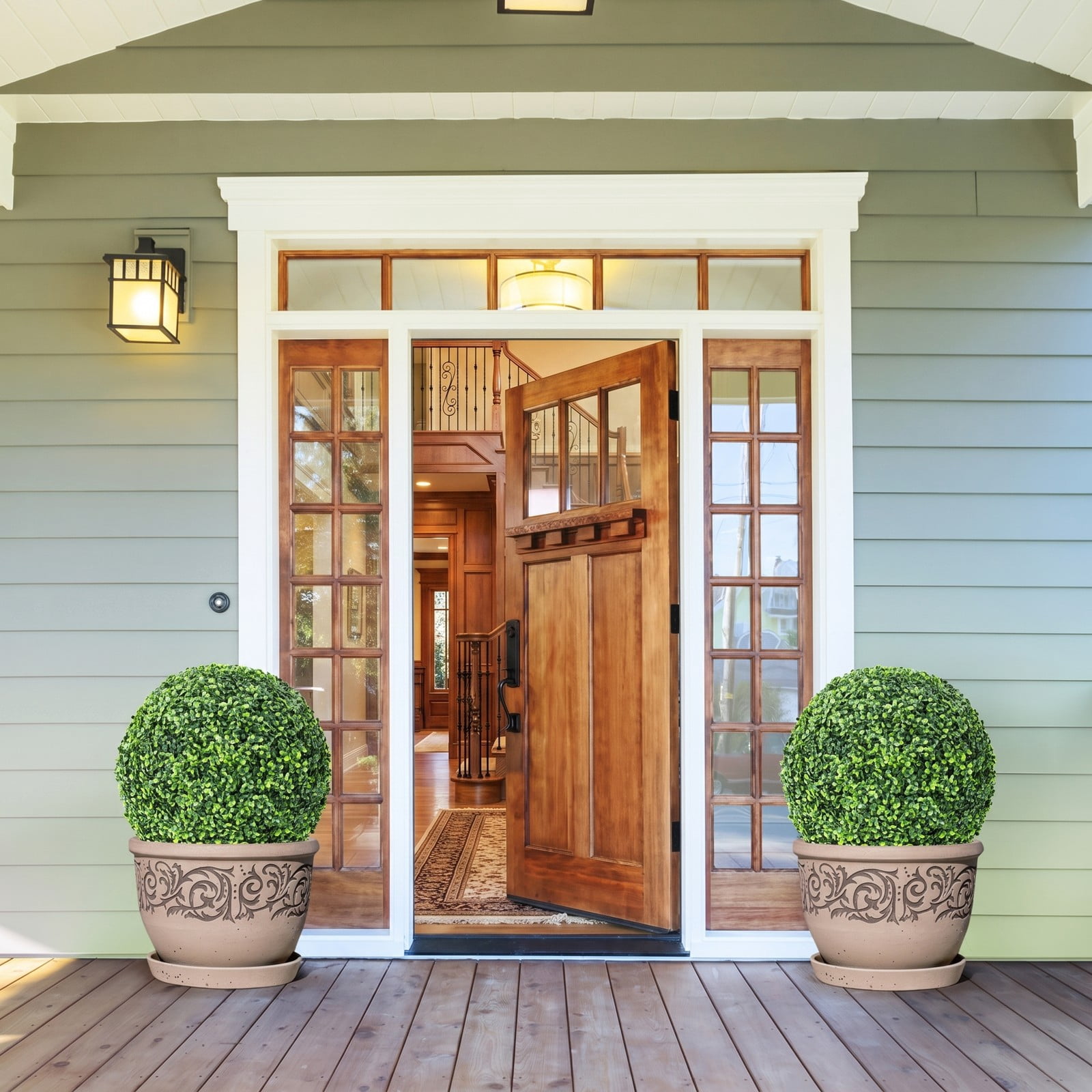 ALPULON 2 Pieces 19 Inch Artificial Topiary Balls Faux Boxwood Ball Plants UV Protected Fade Resistant Greenery for Indoor Outdoor Home Office Doorway Decor, Green