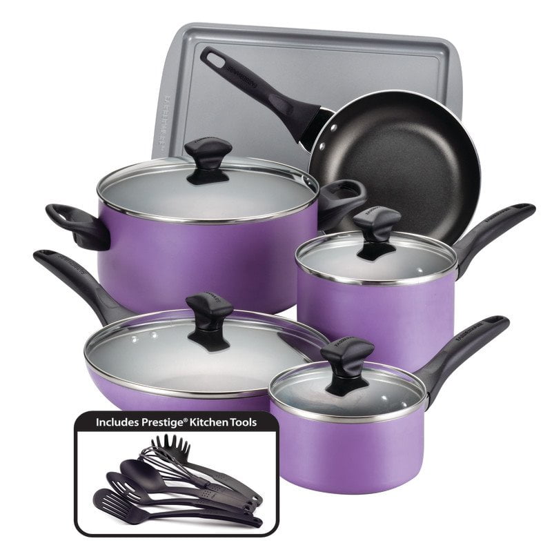 Pots and Pans Set Nonstick Cooking Tools 15 pc Professional Purple Kitchen Kit 