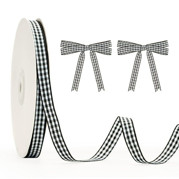 Black white Ribbon, 45m*1cm Checkered Plaid, Checkered Ribbon Plaid Ribbon for Gift Wrapping Decoration Art Craft DIY