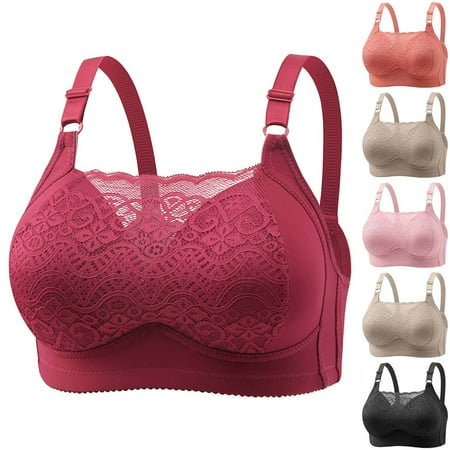 YUGYXL Women s Front Closure Lace Bra Comfy Push up Bra Sports Bras for Women High Support Shape Full Coverage Seamless Lift Everyday Bras Gift for Mom Pink S