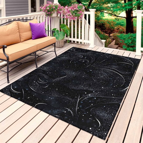 Black Outdoor Rug for Patio/Deck/Porch, Non-Slip Large Area Rug 3 x 5 Ft, Modern Abstract Dot Starry Night Aesthetics Indoor Outdoor Rugs Washable Area Rugs, Reversible Camping Rug Carpet Runner