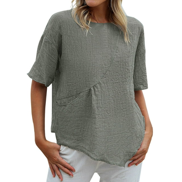 B91xZ Chemise d'Été pour Femmes Manches Courtes Tunique Fluide Grande Taille Col Rond Blouse Tee, Gris m
