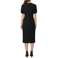 thumbnail image 3 of INSPIRE CHIC Women's Formal Sheath Dress Puff Sleeve Keyhole Round Neck Elegant Business Midi Pencil Dresses S Black, 3 of 6