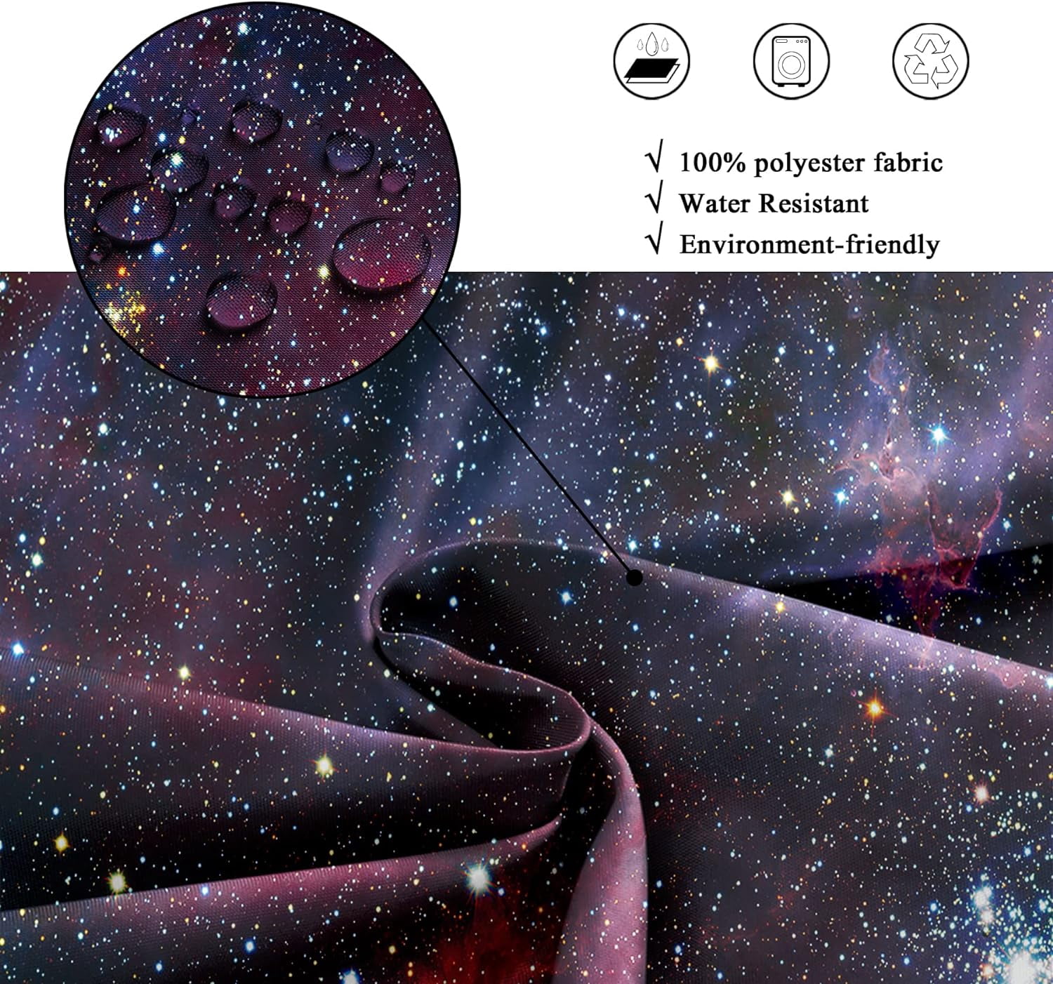 Outer Space Galaxy Stars Shower Curtain 72Wx72H Inch Nebula Universe Planet Purple Sky Starry Decor Fabric Set Polyester Waterproof for Bathroom with Metal Hooks 12 Pack