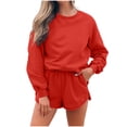 thumbnail image 3 of ZVAVZ Cute 2 Piece Set for Women Casual Lounge Matching Set Striped Sweatshirts Sweat Shorts Sweatsuit Tracksuit Fall Clothes Red,S, 3 of 6