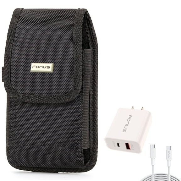 36W PD Home Charger   Case Belt Clip for Motorola One 5G Ace Phone - Fast Type-C 6ft Long Cable USB-C Power Cord and  Rugged Holster Canvas Cover Combo for Motorola One 5G Ace