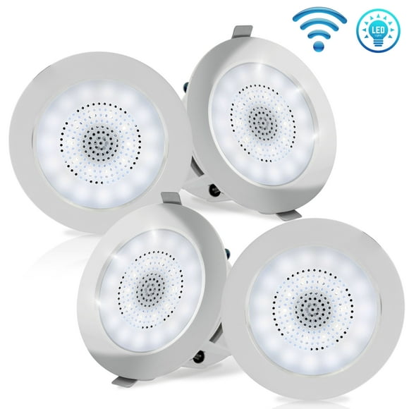 Pyle 4 Pair Bluetooth Flush Mount In-wall In-ceiling 2-Way Home Speaker System Built-in LED Lights