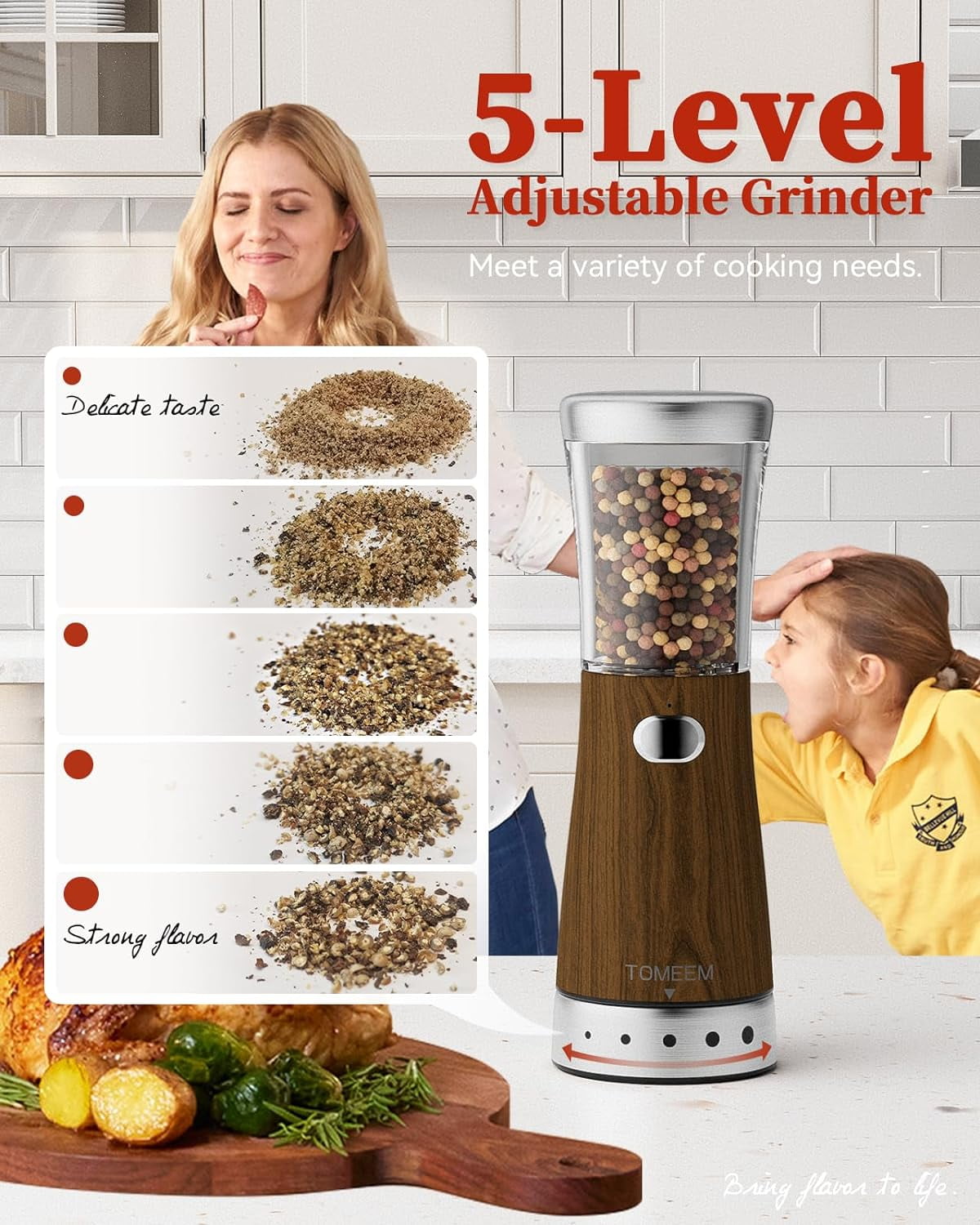 Electric Salt and Pepper Grinder Set Rechargeable Stainless Steel Grinder Set 5 Adjustable 4.5oz Upgrade Capacity