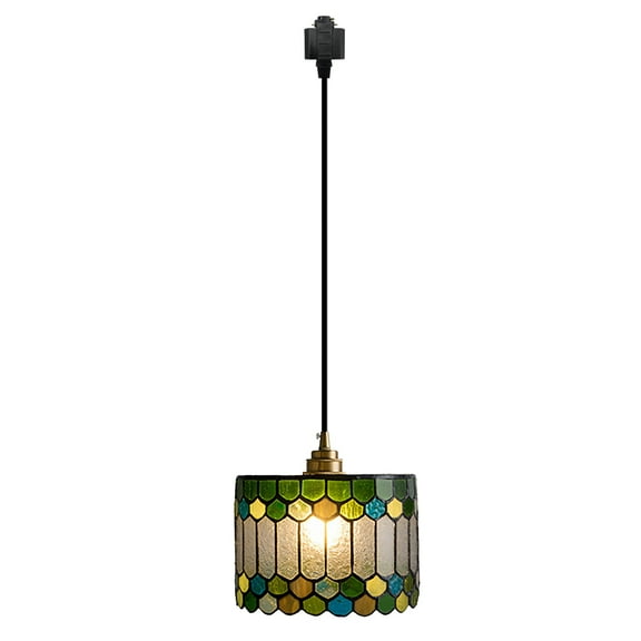 Kiven J-Type Track Lighting Pendants,Antiqued J Track Pendant Lights with Glass Lampshade,Tiffany Decorative Track Lighting Fixture for Hallway Restaurant Kitchen(1-Light)