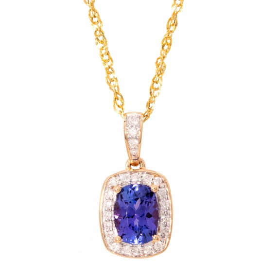 14KT Yellow Gold Tanzanite With Diamond Pendant