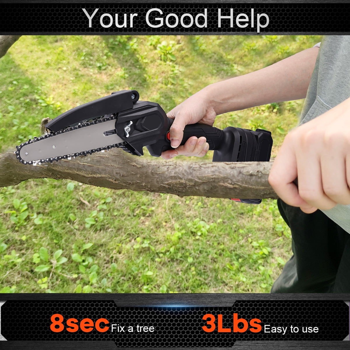 6 inch Mini Chainsaw with 1 Batteries & 1 Chains, Electric Chainsaw for Cutting, Ideal Electric Chainsaw Portable for Gardening, Tree Trimming