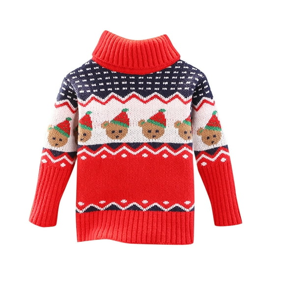 YDOJG Sweater for Boys Girls Toddler Xmas Child Baby Cute Cartoon Turtleneck Christmas Outfits Tops Red