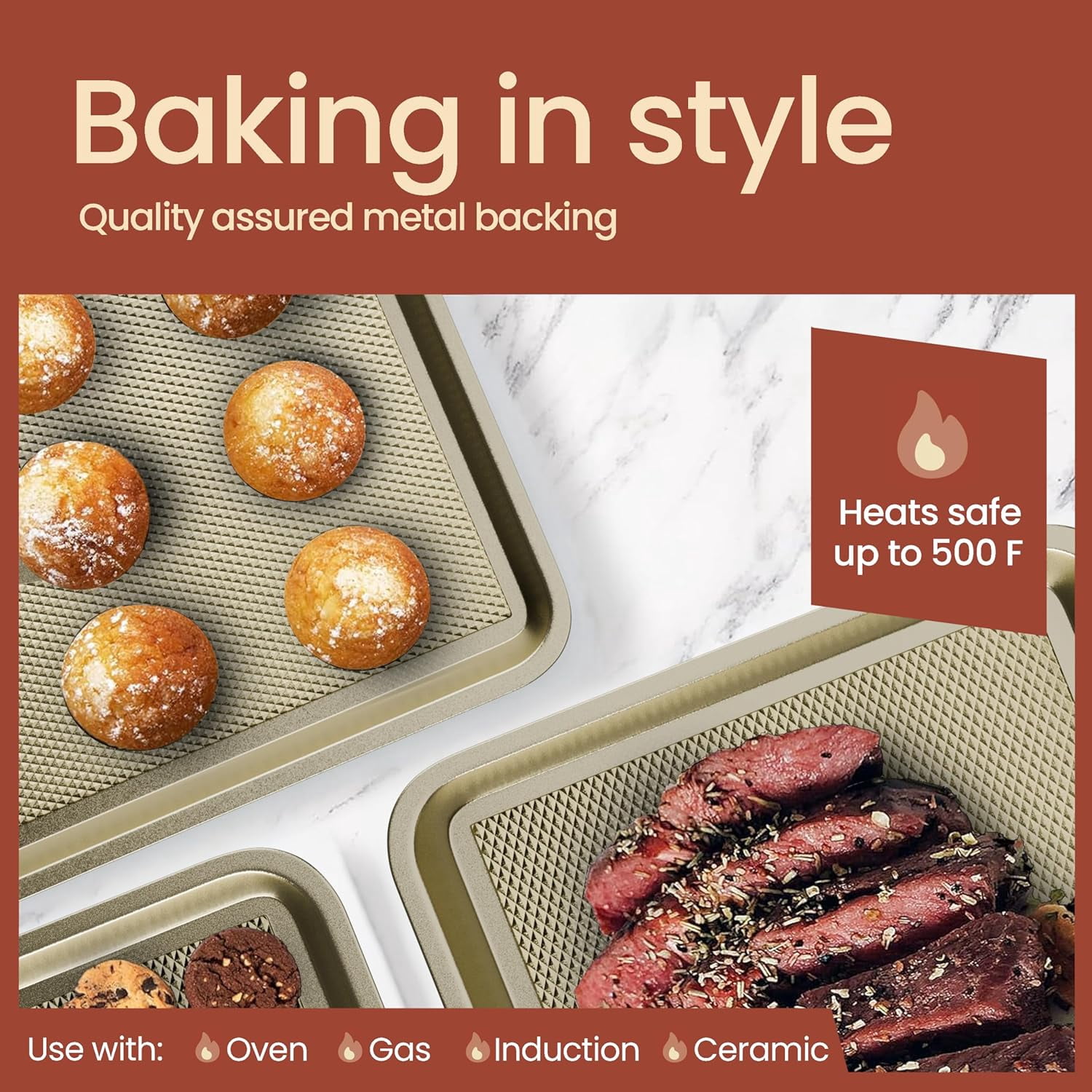 Bakken Diamond Bottom Cookie Sheet Set of 2, Nonstick Carbon Steel Baking Pans, Stackable, Oven Safe 450°F, Small & Medium