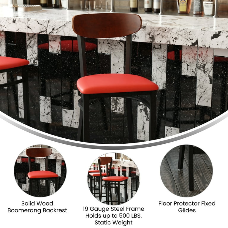BizChair Commercial Barstool with 500 LB. Capacity Black Steel