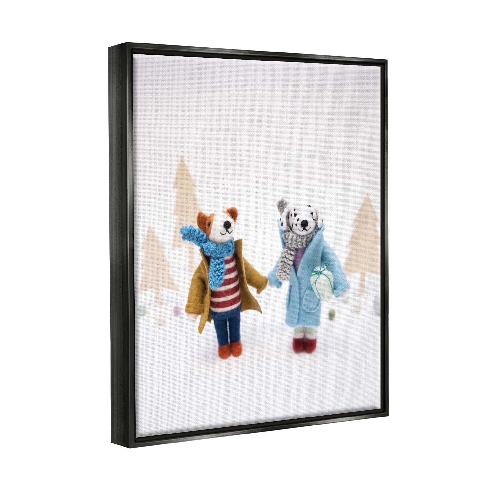 Stupell Industries Winter Holiday Gifts Dog Couple Holiday Photography Black Floater Framed Art Print Wall Art