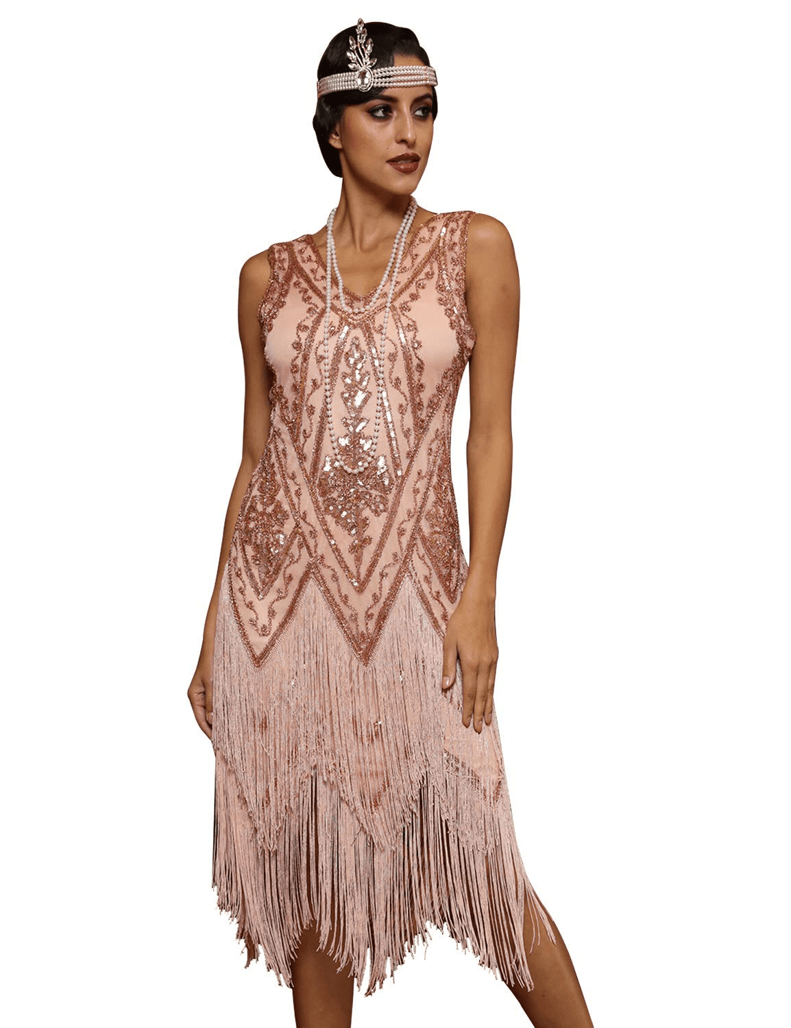 CHARLESTON FLAPPER GATSBY 1920 STRAPPY SEQUIN CALF LENGTH COCKTAIL DRESS NEW 