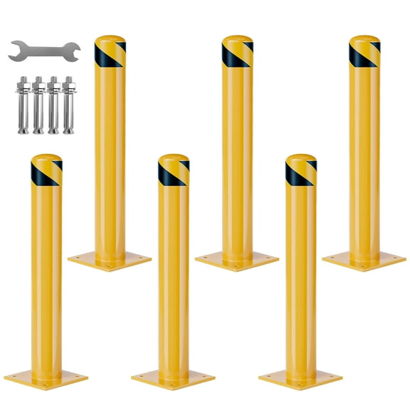Pinypikaka Heavy Duty Steel Safety Bollards, 36 inch Parking Bollards Post, Removable Bollards for Warehouse, Garage, Parking Lot, Reflective Tape, Anchor Bolts Included, Set of 6
