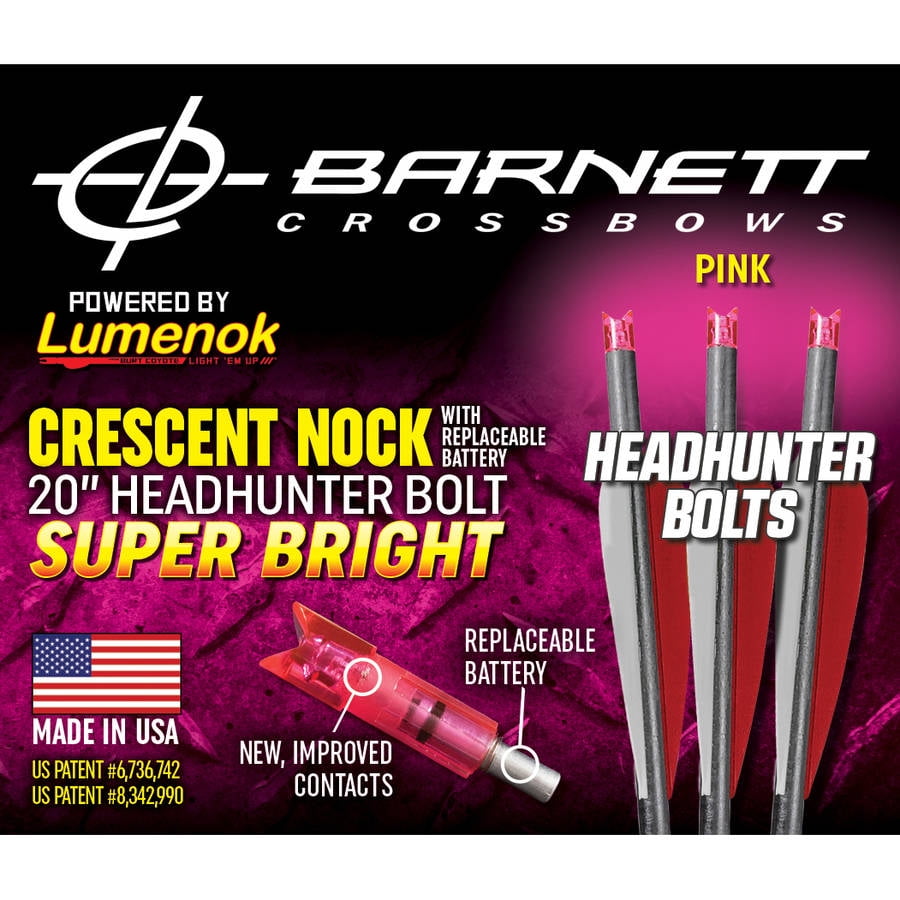 Barnett Crossbows Lumenok Crescent Nock 22" Chasseur de tête Super Bright Boulons 3-Pack 