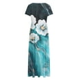 thumbnail image 4 of Dvprdro Womens Boho Maxi Dress Summer Fashion Floral Printed Crew Neck Short Sleeve A Line Casual Loose Beach Sun Long Dress, 4 of 5