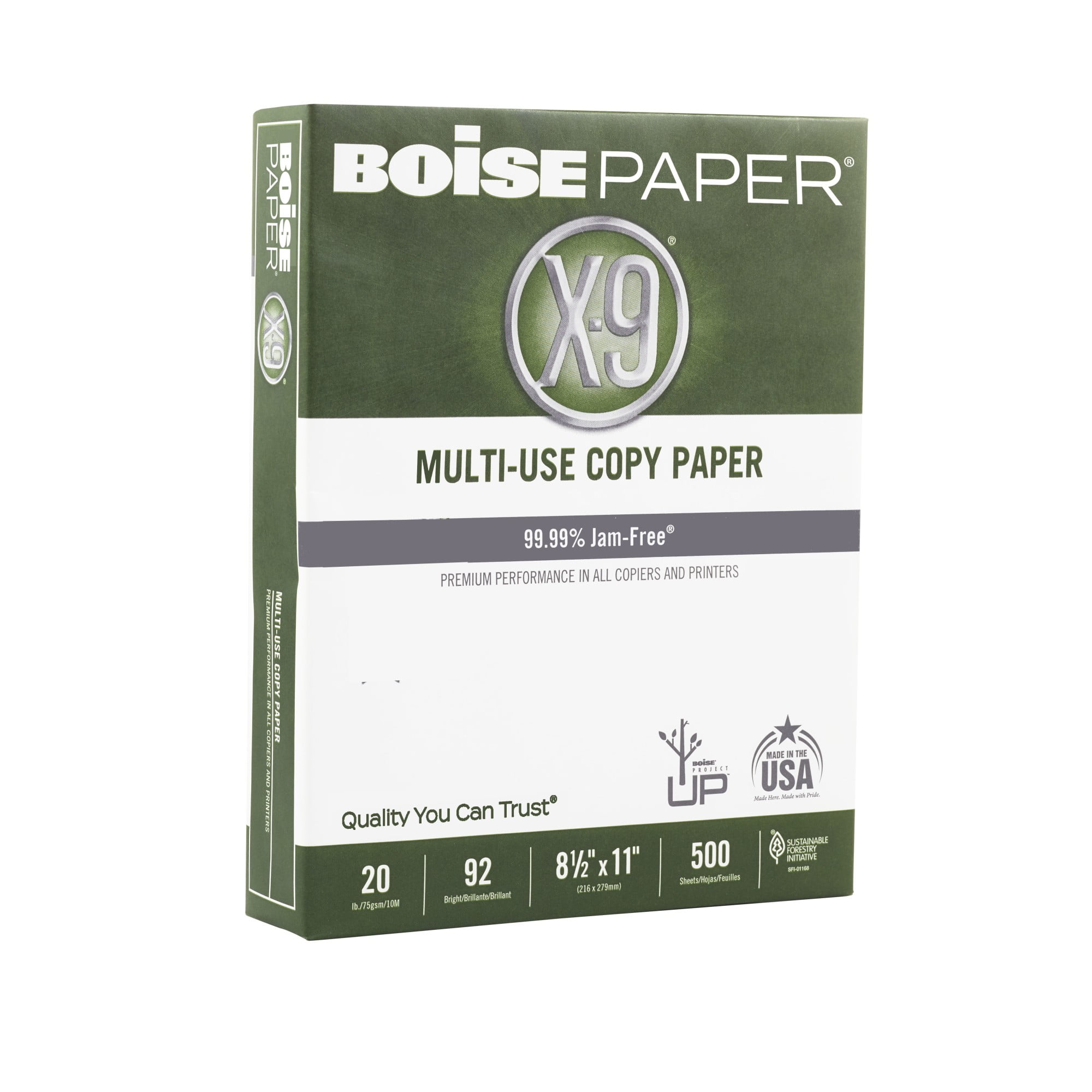 Boise® X-9® High Bright Multipurpose Copy Paper, Letter Paper Size, 108  (Euro)/96 (US) Brightness, 20 Lb, White, 500 Sheets Per Ream, Case Of 10  Reams