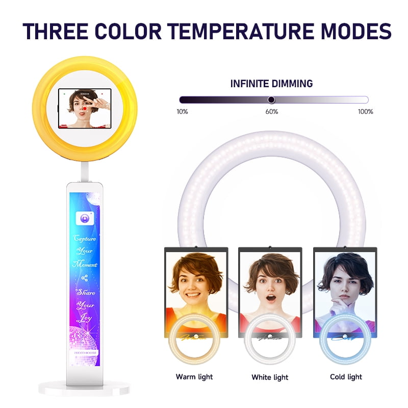MWE Photo Booth Stand for ipad 12.9'' 10.9'' 10.2'' with Ring Light Software APP and Remote Control, RGB Lights Music Sync, Flight Case,White