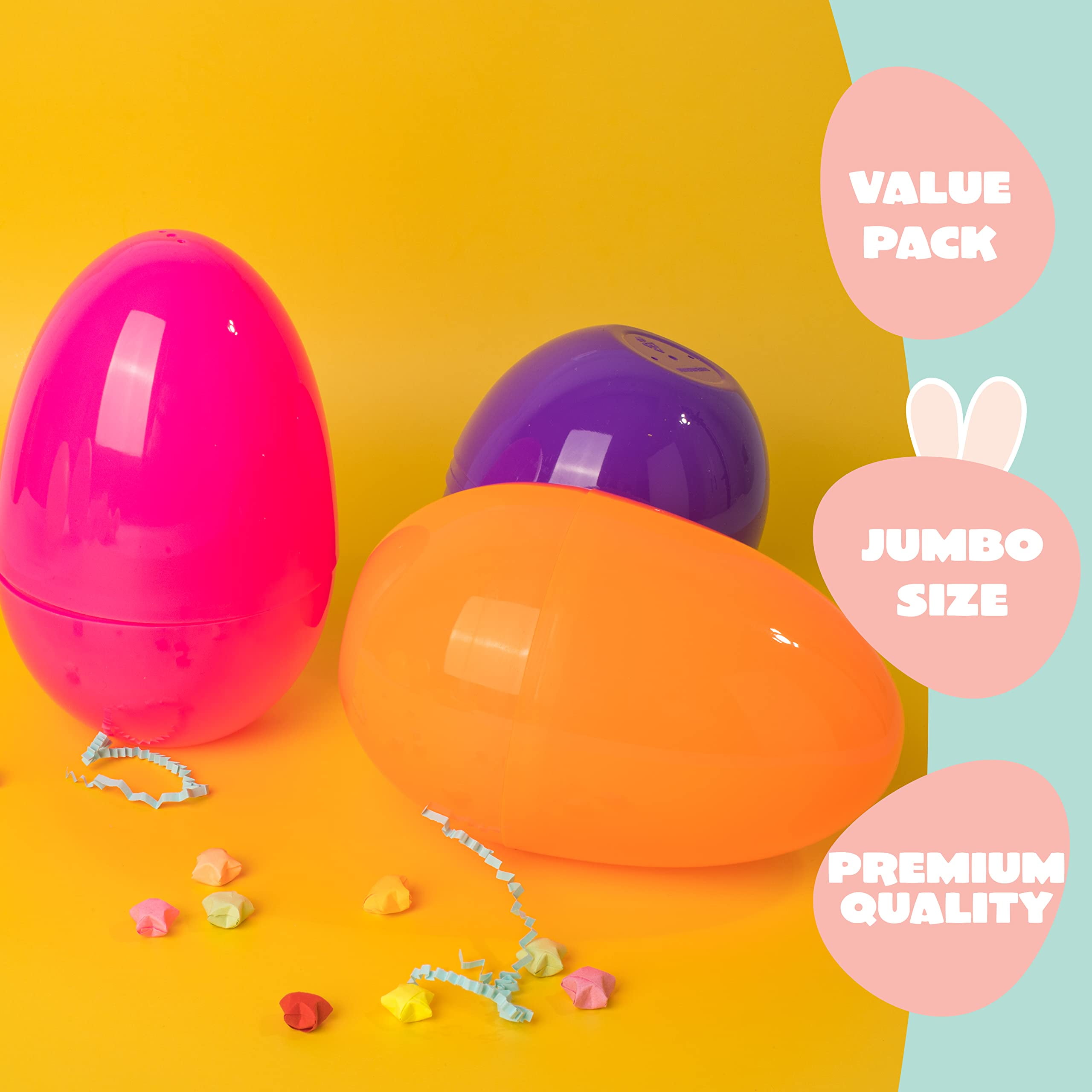 Joyfy 12 pack 7" Large Plastic Easter Eggs - Jumbo Giant Fillable & Empty for Easter Egg Hunt, Basket Stuffers | Assorted Solid Colors, Classroom Prize Supplies