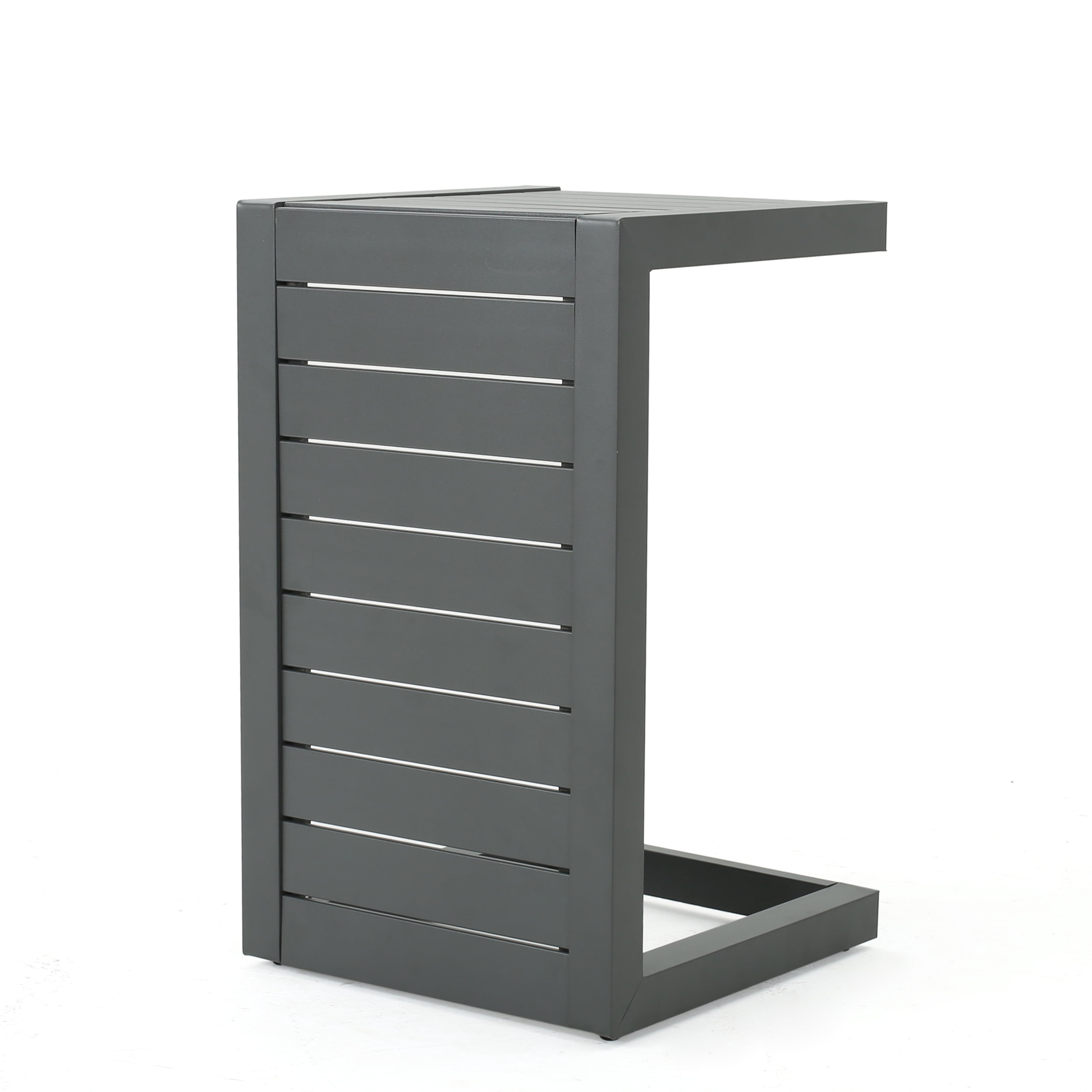 Outdoor Aluminum C Shaped Side Table, Space Saving Accent Table for Patio Garden, Grey