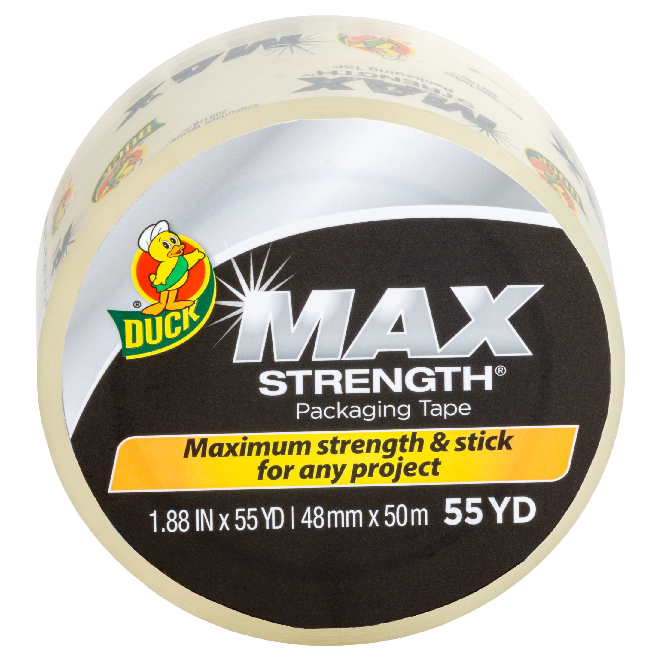 (3 pack) Duck Max Strength Packing Tape, 1.88 in x 55 yd, Clear, 1 Refill Roll