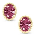 thumbnail image 3 of Gem Stone King 14K Yellow Gold Stud Earrings for Women Men with Oval Red Zirconia, 3 of 5