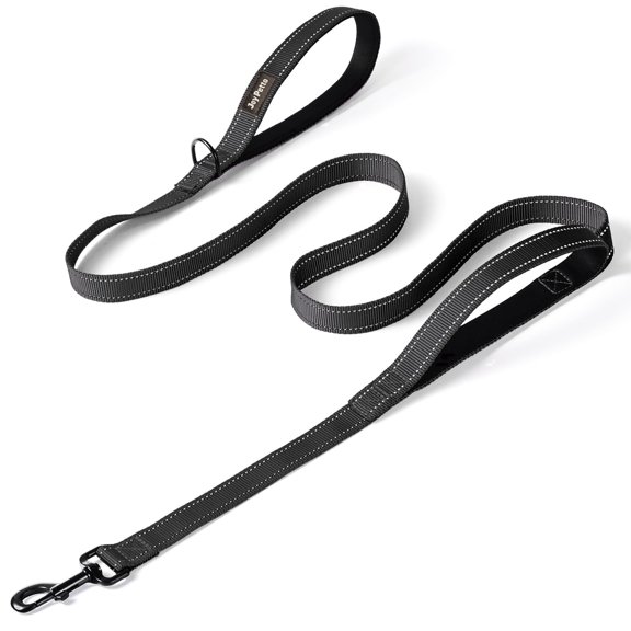 JoyPetto Heavy Duty Dog Leash with Double Handle for Large & Medium Dogs: 6 FT Reflective Nylon, Traffic Control Padded, Black
