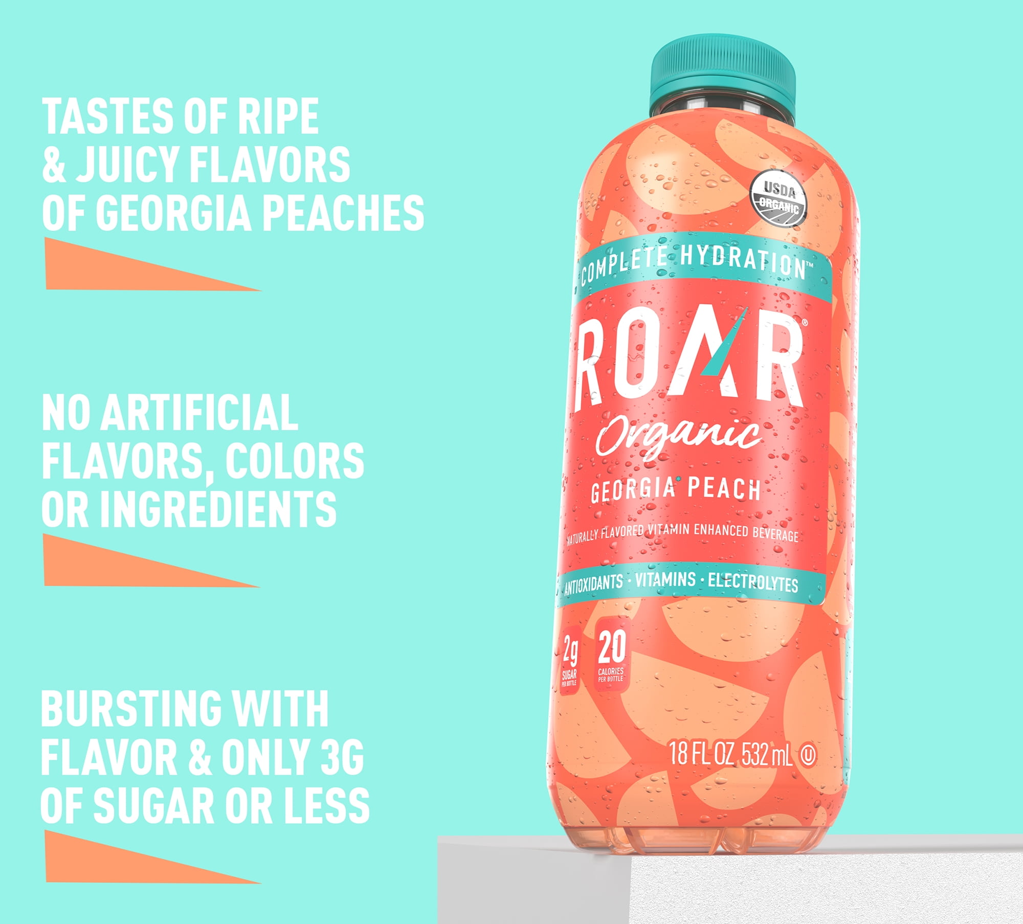 Roar Complete Hydration Organic - Georgia Peach - 12 x 18 oz