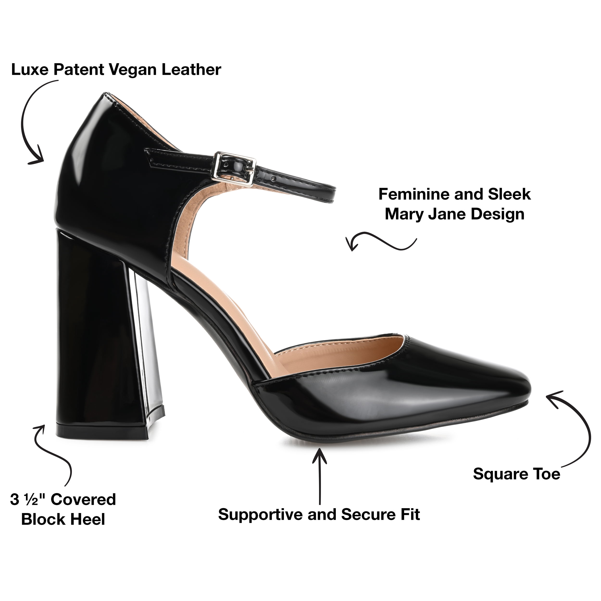 Journee Womens Hesster Mary Jane Mid Block Heel Square Toe Pumps, Widths Available