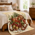 thumbnail image 6 of Red Sled with Jingle Bells, Nostalgic Vintage Style for Holiday Lovers, Cozy Snowy Present Scene, Flannel Blanket for Living Room and Bedroom, Christmas Gift and Winter Home Decor, 6 of 7