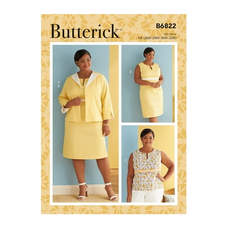 Butterick Sewing Pattern 6822 - Women's Jacket, Dress & Top with C/D, DD, DDD, G, H Cup Sizes, Size: RR (18W-20W-22W-24W)