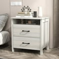thumbnail image 2 of Farmhouse Nightstand Set of 2, Rustic Nightstand with 2 Drawers, Wood End Table with Open Shelf, Side Table for Bedroom, Light Gray, 2 of 14
