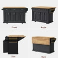 thumbnail image 4 of 54" Large Kitchen Island On Wheels with Rubber Wood Drop Leaf, Rolling Island Cart on 4 Wheels with 4 Doors and 3 Drawers, Kitchen Island with Storage, Black, 4 of 11