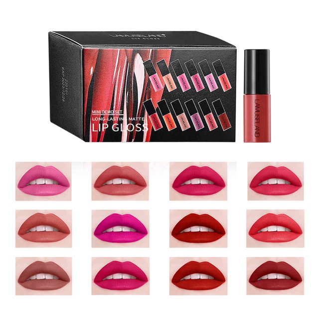 Mini 12 Colores Brillo De Labios Esmalte De Labios Mate Copa Antiadherente De Larga Duración Lápiz Labial Líquido Maquillaje Natural Cosméticos ANGGREK Otros