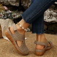 thumbnail image 3 of Wedge Sandals for Women Closed Toe Hollow out Fashion Gladiator Summer Beach Orthopedic Shoes with Hook and Loop Khaki Size 7, 3 of 7