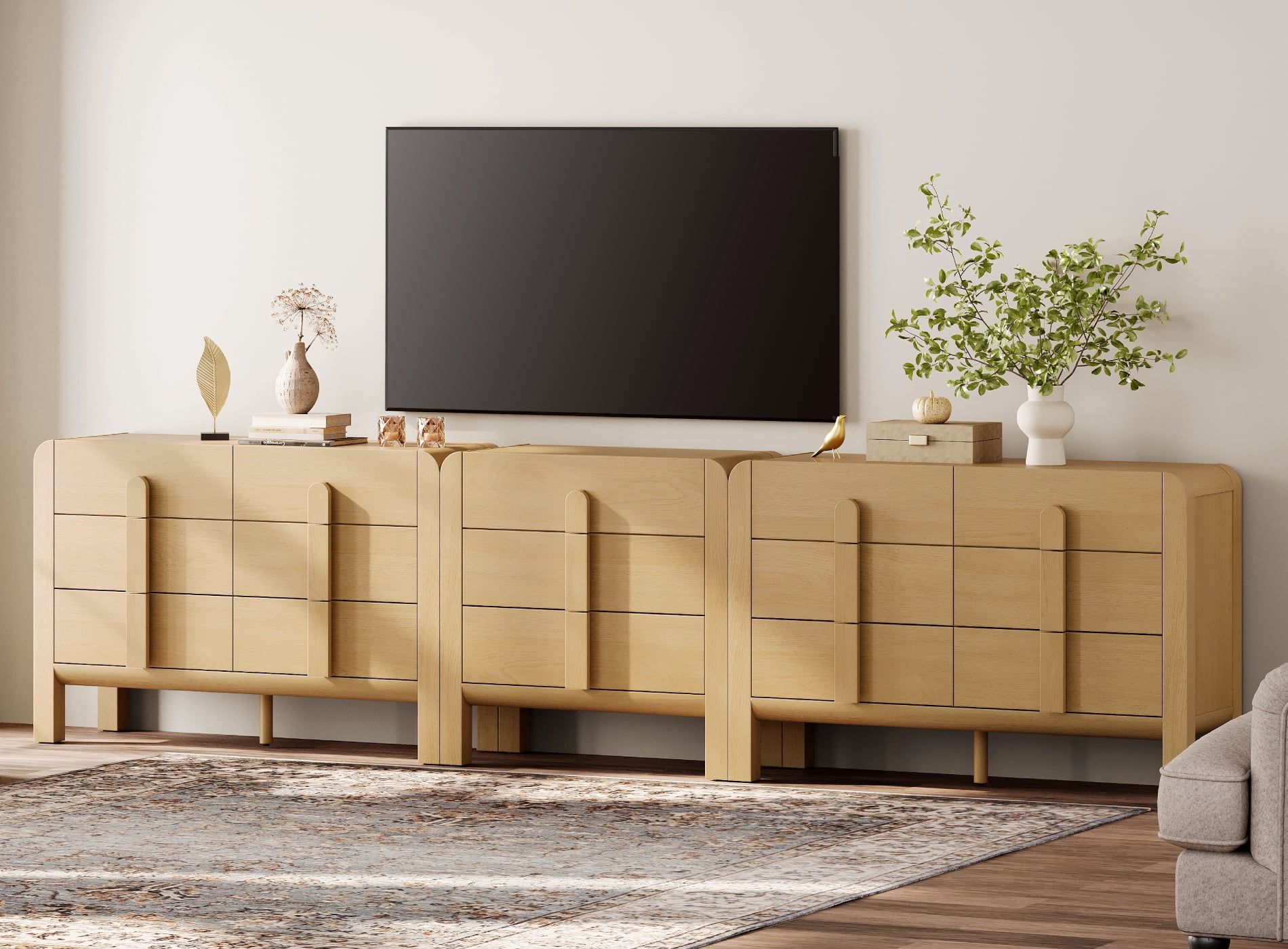 Modern Dresser TV Stand for TVs up to 120 inch, 3-in-1 Wood Media Console Table with 15 Drawers, Mid Century Entertainment Center with Storage for Living Room Bedroom