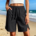 thumbnail image 4 of Wensltd Women Casual Shorts Solid Elastic Drawstring Waist Side Pockets Split Hem Lightweight Summer Everyday Shorts, 4 of 7
