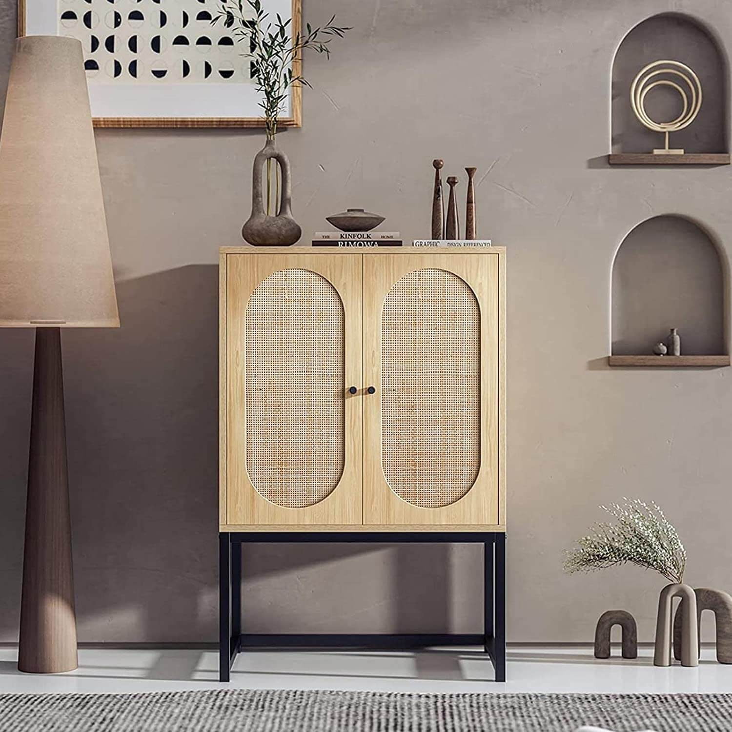 Rattan Accent Storage Cabinet with 2 Door, Buffeet Cabinet, Sideboard ...